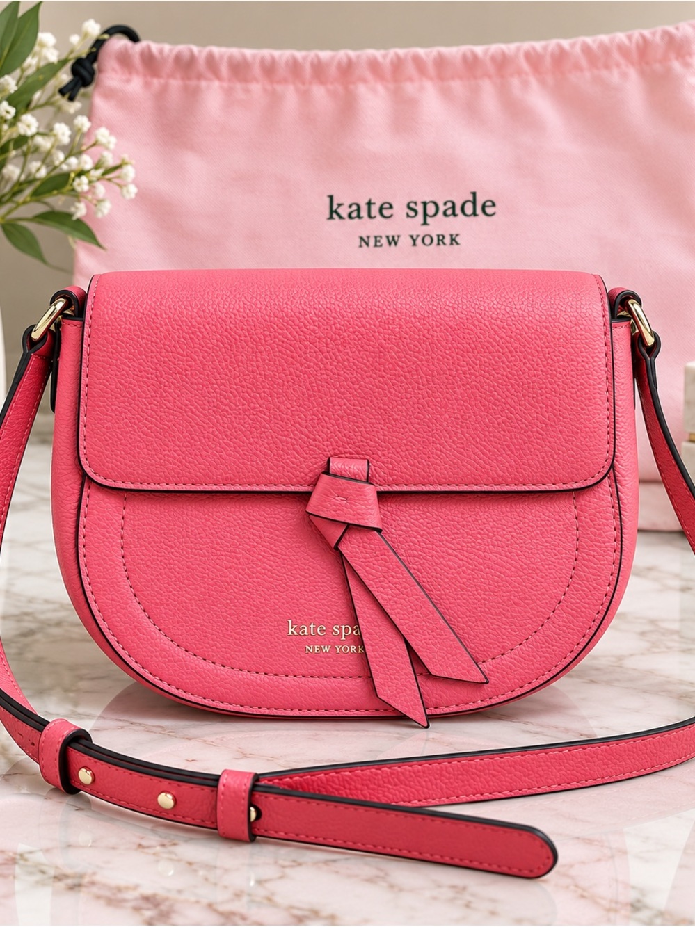 kate spade Pink Pebbled Leather Crossbody with Knot Accent